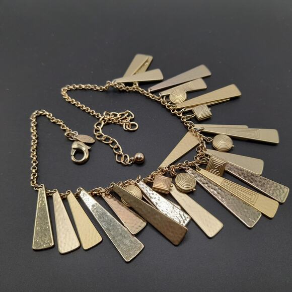 Chico's Gold Metal Fringe Necklace, Swirled Charm Accents, 18 1/2" - Picture 12 of 13